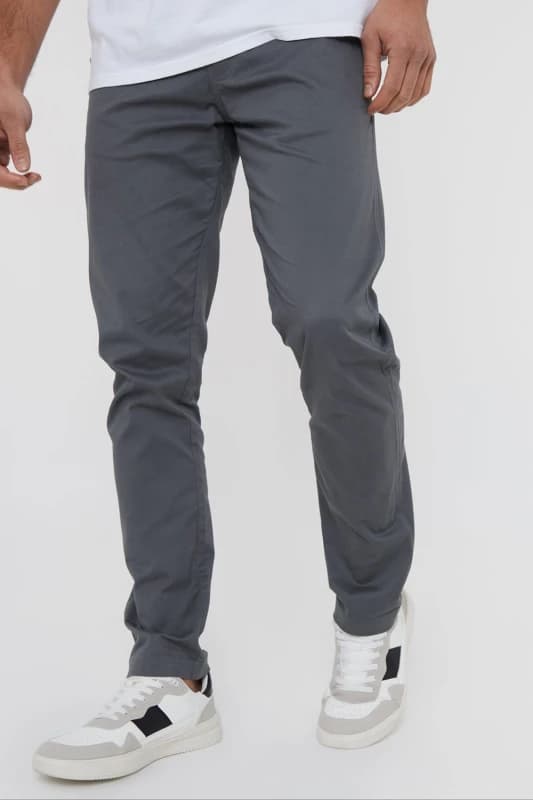 Threadbare 'Castello' Cotton Slim Fit Chino Trousers With Stretch Grey