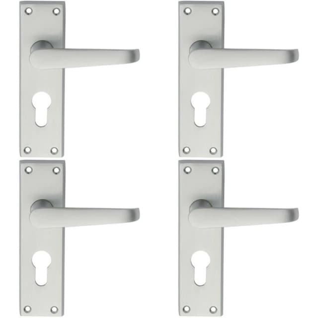 Loops 4x PAIR Straight Victorian Handle on Euro Lock Backplate 150 x 43mm Satin Chrome Multi