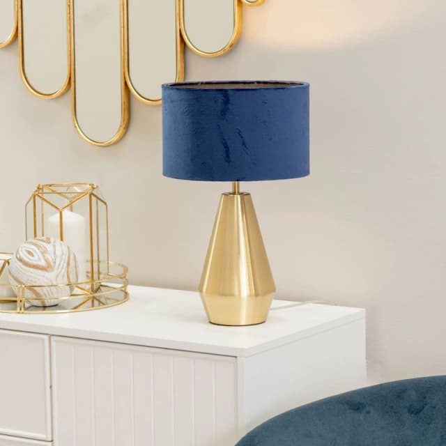 ValueLights Jax Antique Brass Metal Dimmable Touch Table Lamp with Velvet Drum Shade Gold