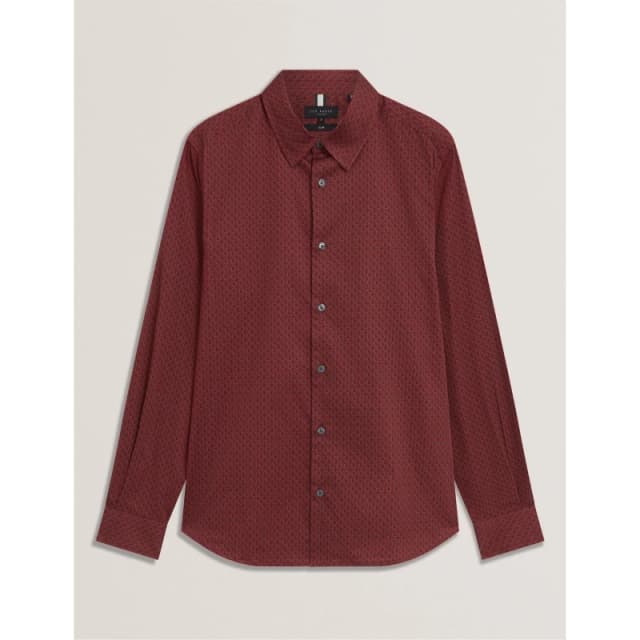 Ted Baker Mens Long Sleeve Geometric Patterned Shirt Dk-Red male S (2)