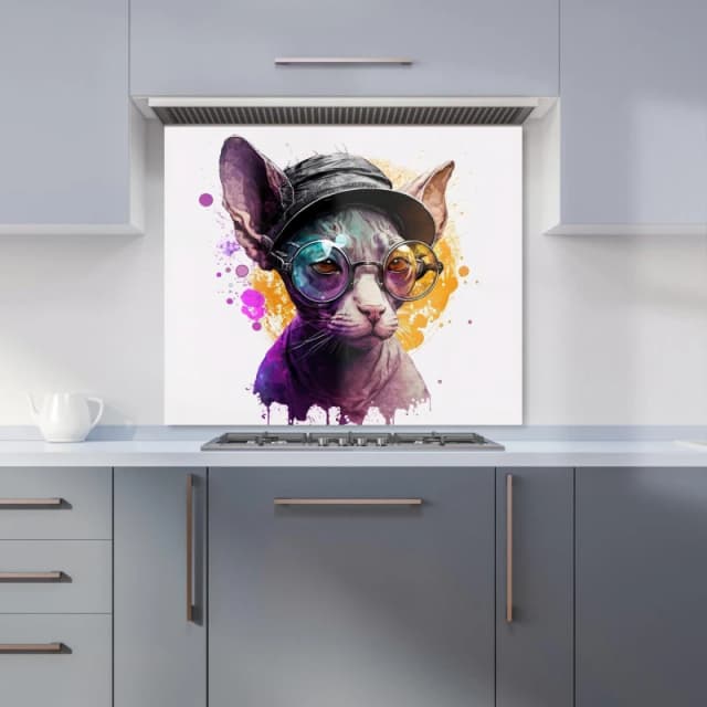 Warren Reed - Designer Cornish Rex With Glasses Splashart Kitchen Splashback Size: 600mm x 750mm Multicolor Unisex 600mm x 750mm