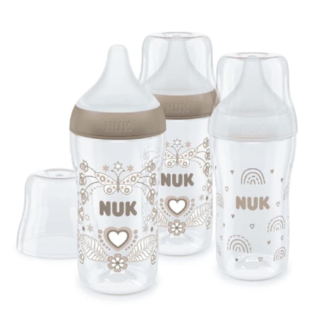 NUK Perfect Match Temperature Control x3 260ml Feeding Bottles Rainbow & Heart Design in Clear Clear Unisex