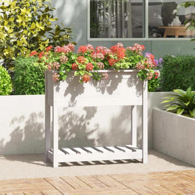 VIDAXL Planter with Shelf White 82.5x34.5x81cm Solid Wood Pine Vidaxl 823760