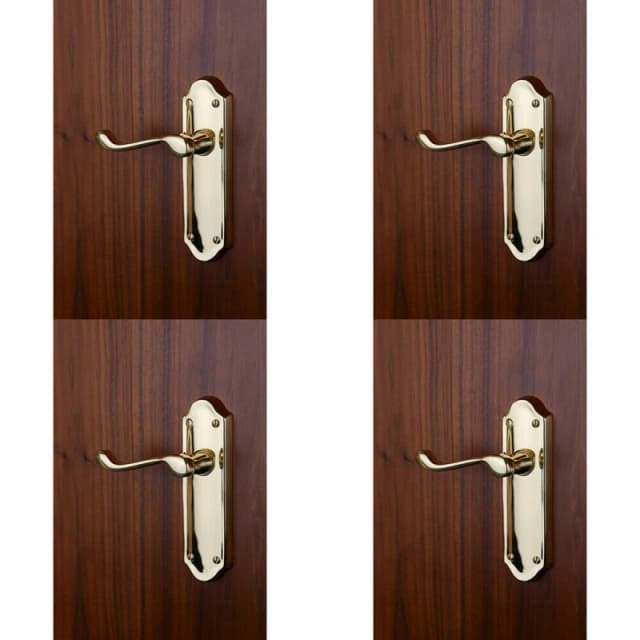 Loops 4x PAIR Victorian Upturned Handle on Latch Backplate 168 x 47mm Polished Brass Metallics