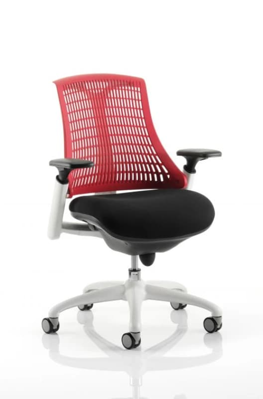 Flex Flex Task Operator Chair White Frame Black Fabric Seat With Red Back With Arms FLW01RD