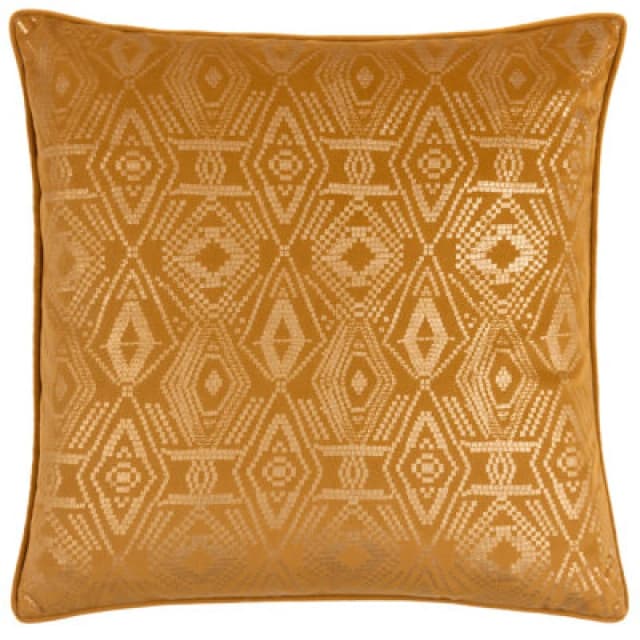 Paoletti Paoletti Tayanna Geometric Foil Printed Piped Cushion in Mustard Size: 50cm x 50cm Mustard 50cm x 50cm Unisex 5025532725127