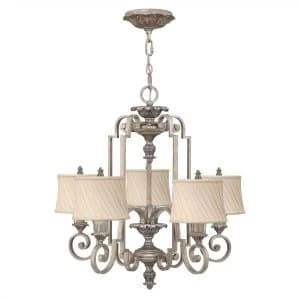 5 Light Multi Arm Chandelier Silver Leaf Finish, E14