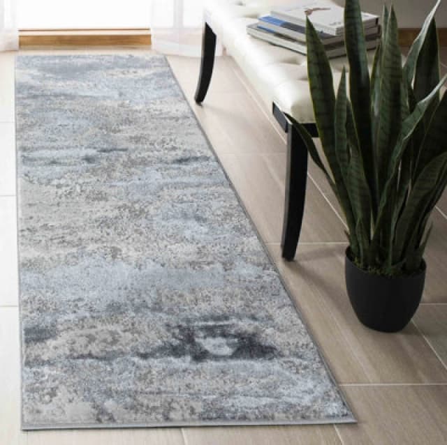 Onyx Modern Grunge Sprayed Abstract Area Rugs Silver 60X220 Cm