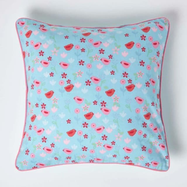 Homescapes Cotton Birds And Flower Cushion Cover, 60 X 60 Cm