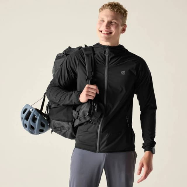 Dare 2b Mens Endurance Wind Resistant Water Repellent Stretch Hooded Midlayer in Jet Black Size: Medium Jet Black Male M