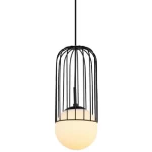 Italux Matty - Modern Hanging Pendant Black 1 Light with Black, White Shade, E27