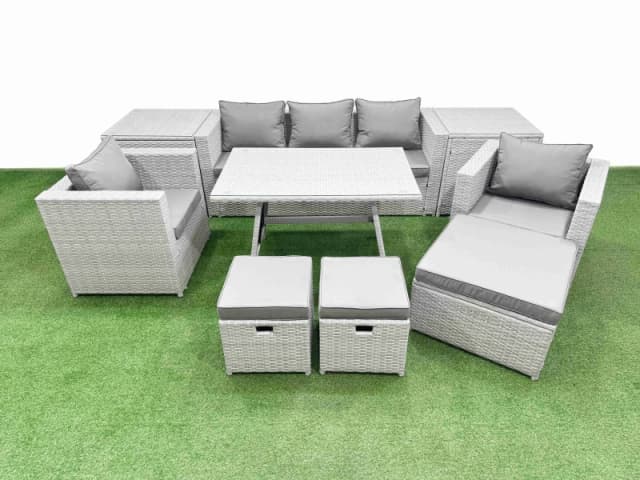 Fimous 10 Pieces Outdoor PE Rattan Sofa Armchair Set with 2 Side Tables in Light Grey Light Grey Unisex