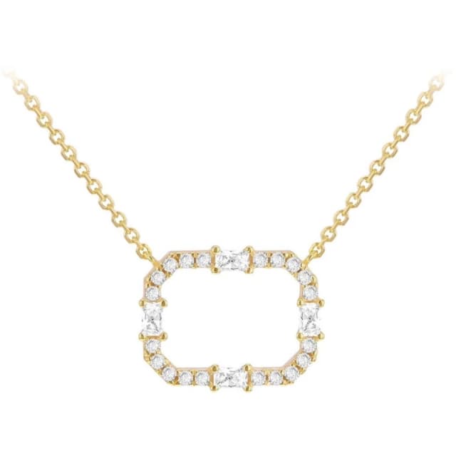 Be You 9ct Gold Rectangle Frame with CZ Necklace Yellow Gold female 18in