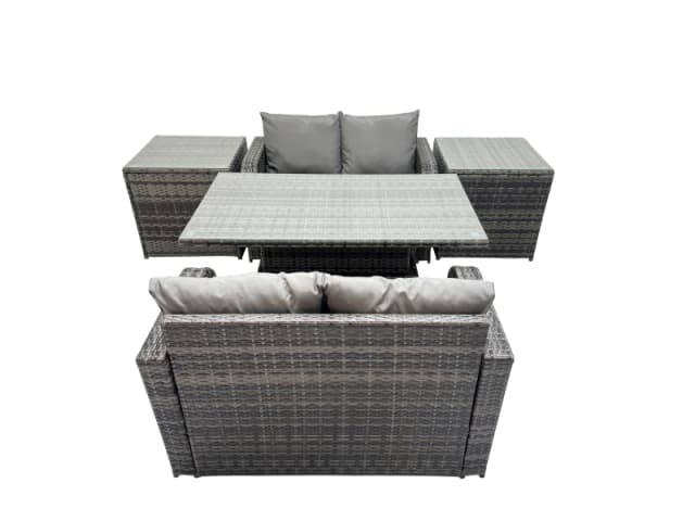 Fimous 4-seater Rattan Garden Furniture Dining Set with 2 Side Table in Dark Grey Dark Grey Unisex