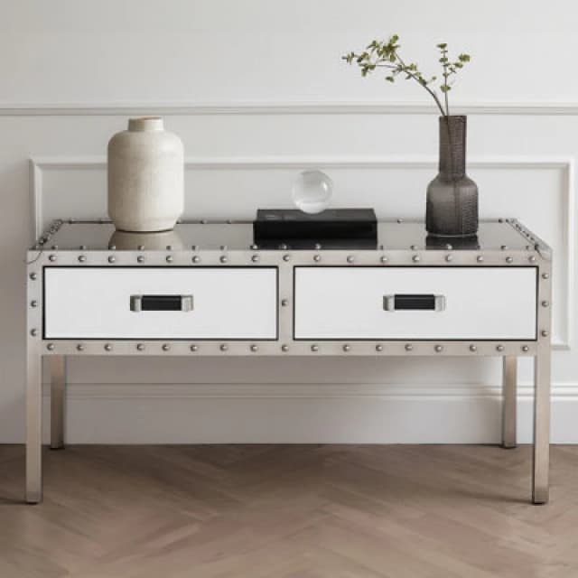 Premier Housewares Stunning Coffee Table, Glass Constructed Modern Coffee Table For Livingroom, Rectangular Coffee Table Silver