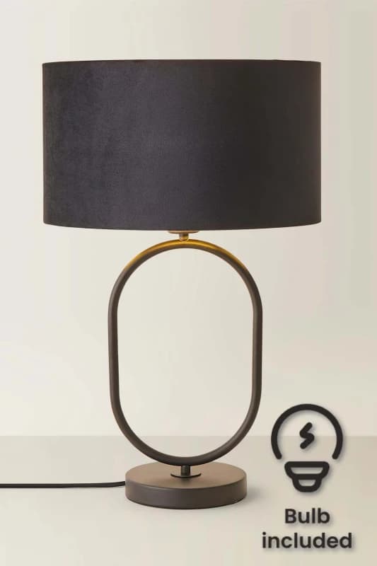 ValueLights ValueLights Antonia Black Velvet & Gold Shade Matte Black Oval Table Lamp and Bulb Black One Size Unisex 5059406066993
