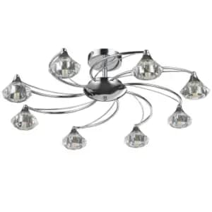 8 Light Semi-Flush Ceiling Light Polished Chrome Finish