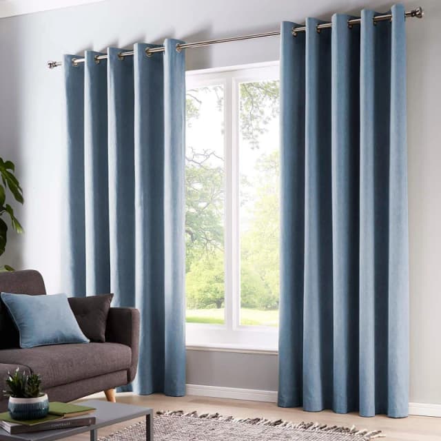 Fusion 'Sorbonne' 100% Cotton Light Filtering Plain Dyed Eyelet Curtains Light Blue