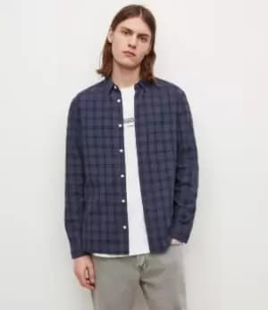 AllSaints Mens Coruna Check Shirt, Slate Blue, Size: M