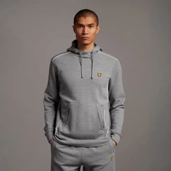 Mens Hoodie with Contrast Piping - Mid Grey Marl - L