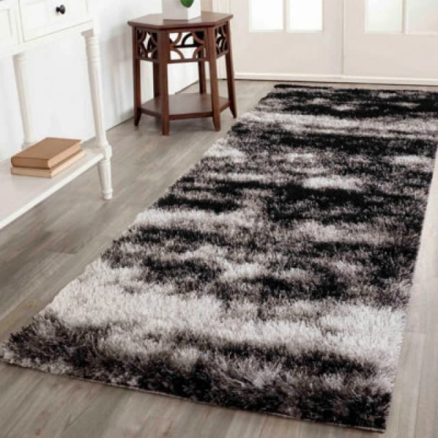 Modern Soft Two Tone Shimmer Shaggy Area Rugs Dark Grey 60X220 Cm