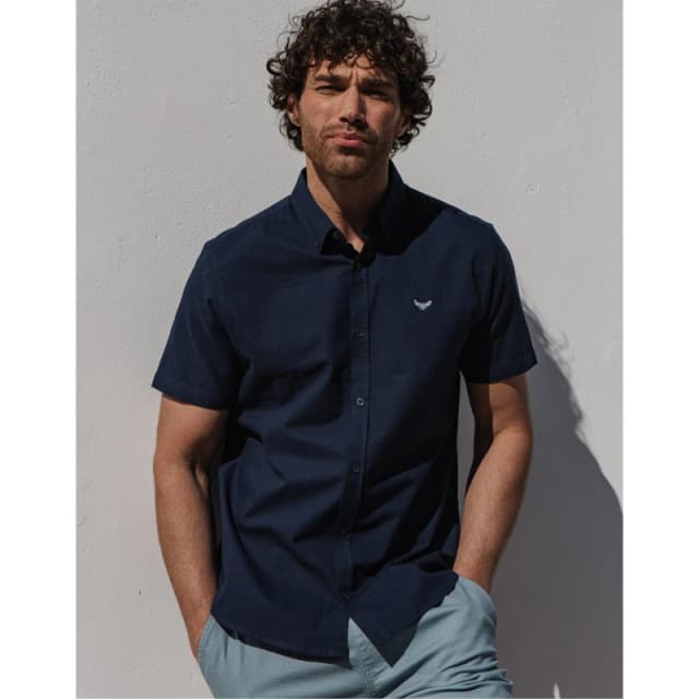 Threadbare Oxford Cotton 'Inferno' Short Sleeve Shirt Navy
