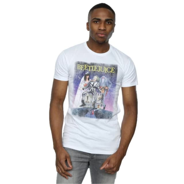 Beetlejuice Beetlejuice Men Distressed Poster T-Shirt in White Size: Small White S Male 5057245896351