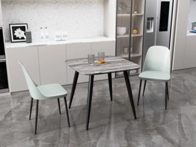 Core Products Aspen Grey Oak Effect 80Cm Square Dining Table With 2 Light Grey Plastic Duo Design Chairs