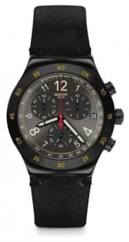 Swatch VIDI Black Leather Strap Black Dial Chronograph Watch