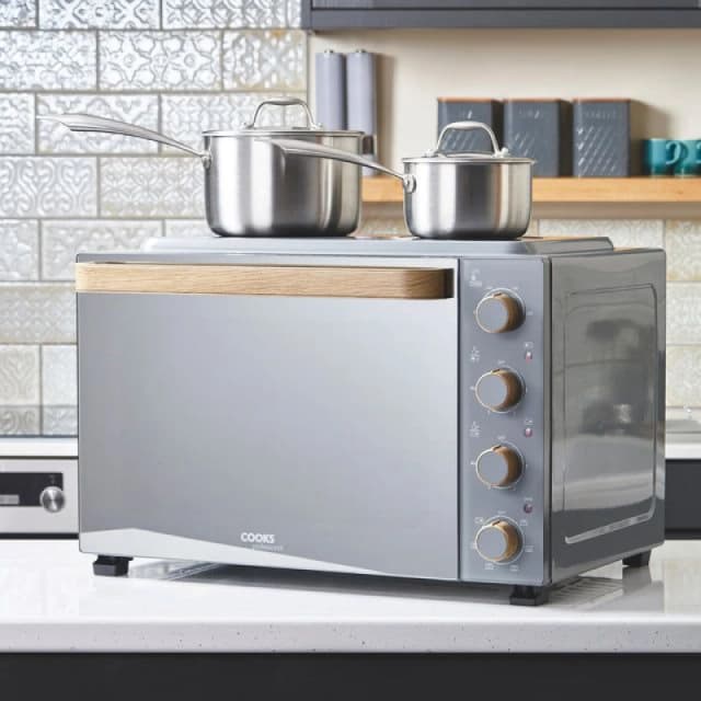Cooks Professional 48L Mini Oven with 2 Hobs - Electric Multifunction Countertop Cooker in Grey Grey Unisex
