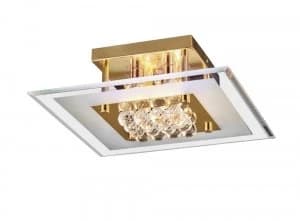 Flush Square 4 Light French Gold, Glass, Crystal