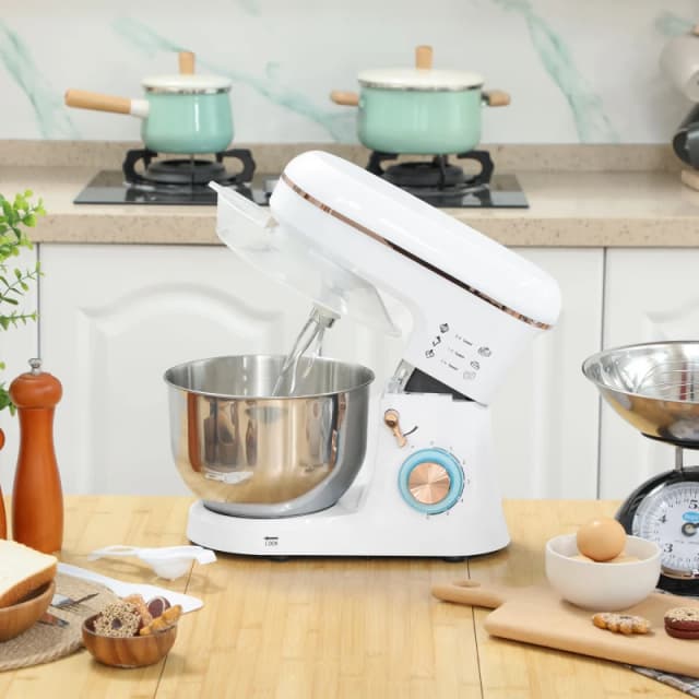 HOMCOM Electric Stand Mixer, 5L Food Mixer with Dough Hook White