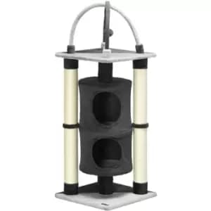 PawHut Cat Tree for Indoor Cats w/ Scratching Posts, Hammock, Toy Ball - Grey - Dark Grey