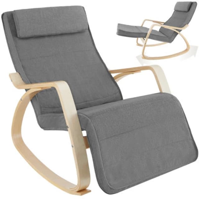 Tectake 1 Rocking Chair Onda - With Armrests, Comfortable Padding With Pillow, 5-Step Adjustable Footrest - Light Grey