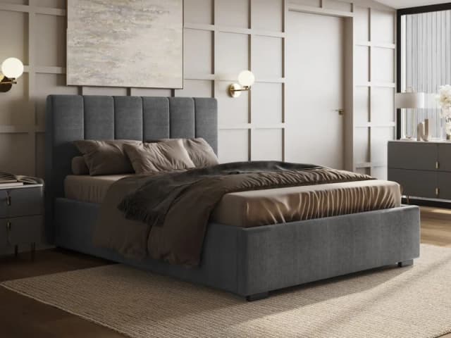 Flair Waltz Fabric Ottoman Bed in Grey Size: Double Grey Unisex Double