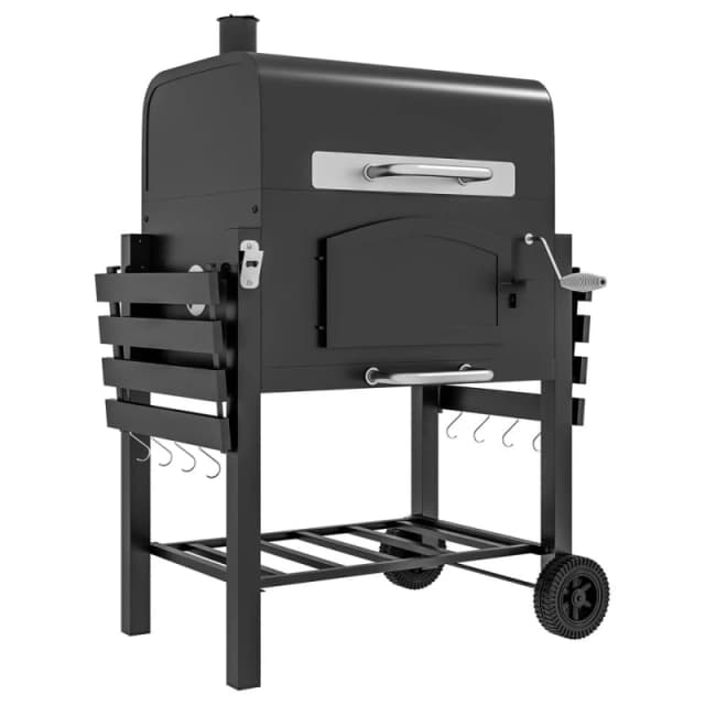 Outsunny Portable Charcoal BBQ Grill Smoker w/ Folding Shelves Thermometer Bottle Opener Black