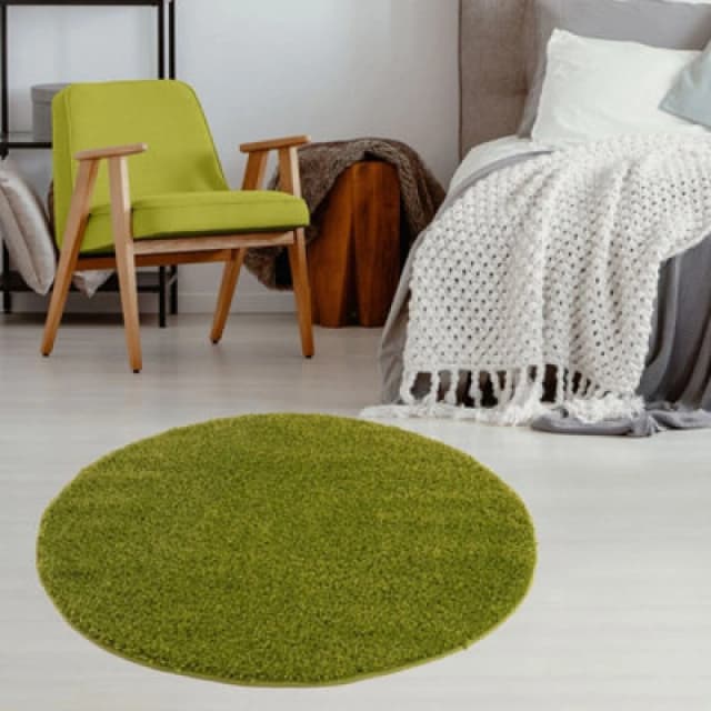 THE RUGS Shaggy Rugs Green Living Room Rug - Soft Fluffy Thick Carpet For Bedrooms & Kitchen Easy To Clean Home Decor Rugs Size: 120cm diameter Gre
