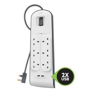 Belkin BSV604AF2M 6 Socket Surge Protection Extension Lead with 2 USB Ports - 2M