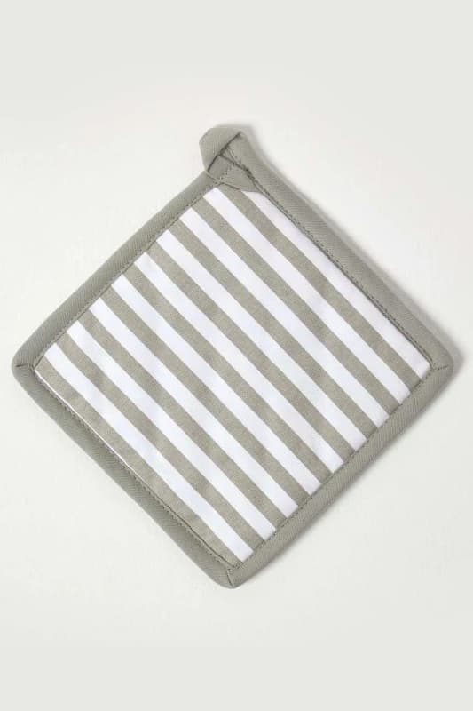 Homescapes Grey Stripe Cotton Pot Holder Grey unisex