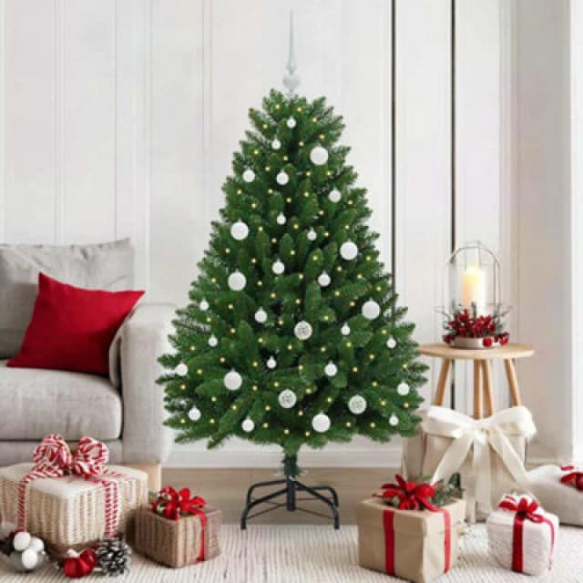vidaXL Artificial Christmas Tree with White Balls Green 150cm PVC and Metal, Green 3395679