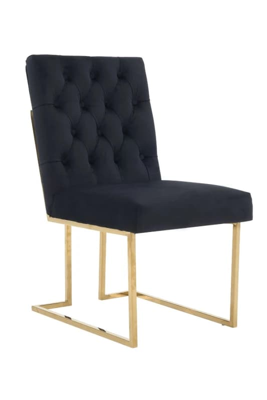 Life Interiors Life Interiors Single Siena Luxury Tufted Velvet Dining Chair with Gold Frame in Black One Size Unisex 5056660010236