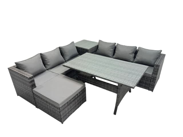 Fimous 7 Seater Garden Rattan Furniture Set with Side Table Big Stool in Dark Grey Dark Grey Unisex