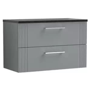 Deco Satin Grey 800mm Wall Hung 2 Drawer Vanity Unit with Sparkling Black Laminate Worktop - DPF295LSB - Satin Grey - Nuie