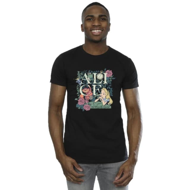 Disney Men Alice In Wonderland Leafy Garden T-Shirt in Black Size: Small Black S Male 5063283629073