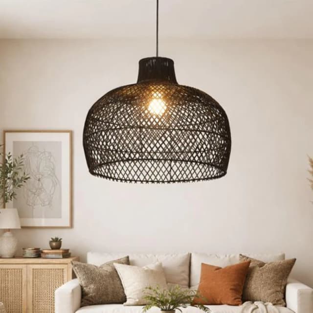SO'HOME 50cm Easy-Fit Bell Rattan Lampshade in Black ONE SIZE