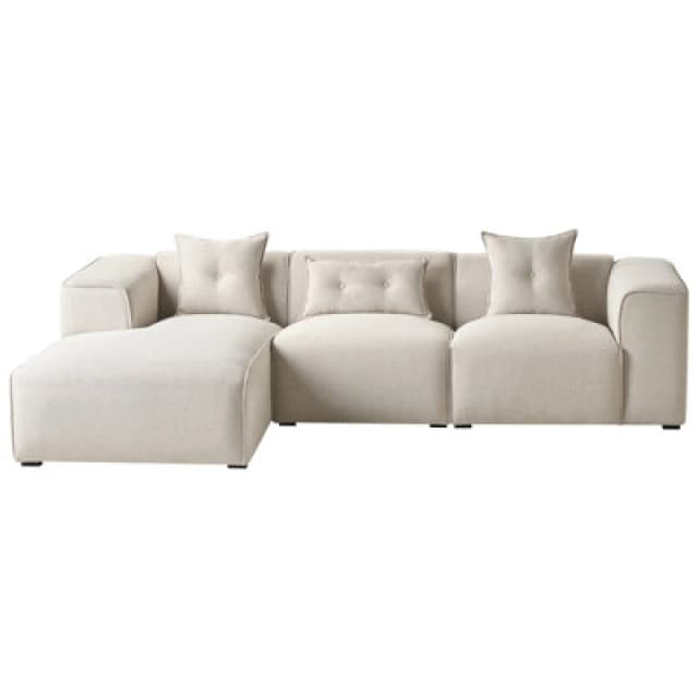 Beliani Corner Sofa 3 Seater Dolva Fabric Light Beige Right Hand