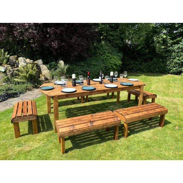 Charles Taylor Ten Seater Garden Furniture Table Set - L245xW400xH80cm - Green in Light Brown Light Brown Unisex