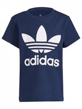 Boys, adidas Originals Unisex Younger Short Sleeve Trefoil T-Shirt - Navy/White, Size 5-6 Years