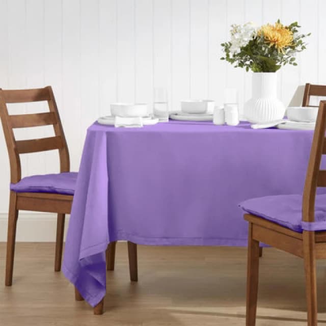 Homescapes Plain Cotton Tablecloth, 178cm x 300cm Purple
