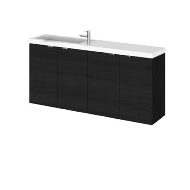 Hudson Reed Fusion Wall Hung Vanity Unit & Basin Compact, Stylish Sink Vanity Unit, Charcoal Black, 1200mm